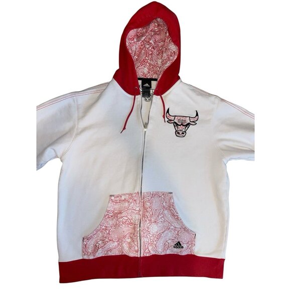 Chicago Bulls Adidas White Red Jacket Hoodie Mens XL Jordan Pippen Rodman Lavine - Picture 1 of 10